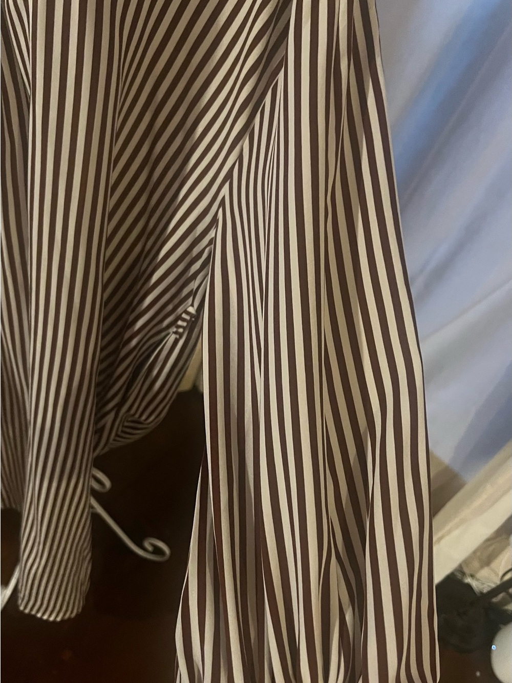 Vertical Stripe Long Sleeve Shirt Dress in Brown and White - Picture 3 of 8